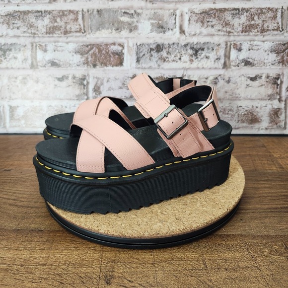 Dr. Martens Shoes - Dr. Martens Voss II Quad Leather Strap Platform Sandals Peach / (US) Size 8